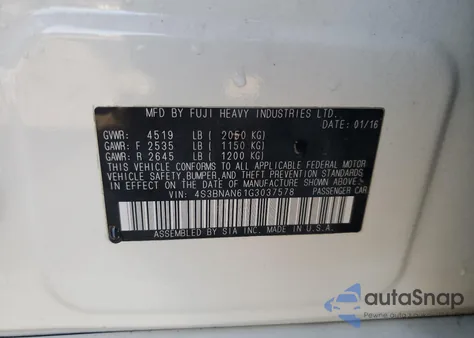 2016 Subaru Legacy 2.5I Limited z USA, uszkodzony, nr VIN 4S3BNAN61G3037578